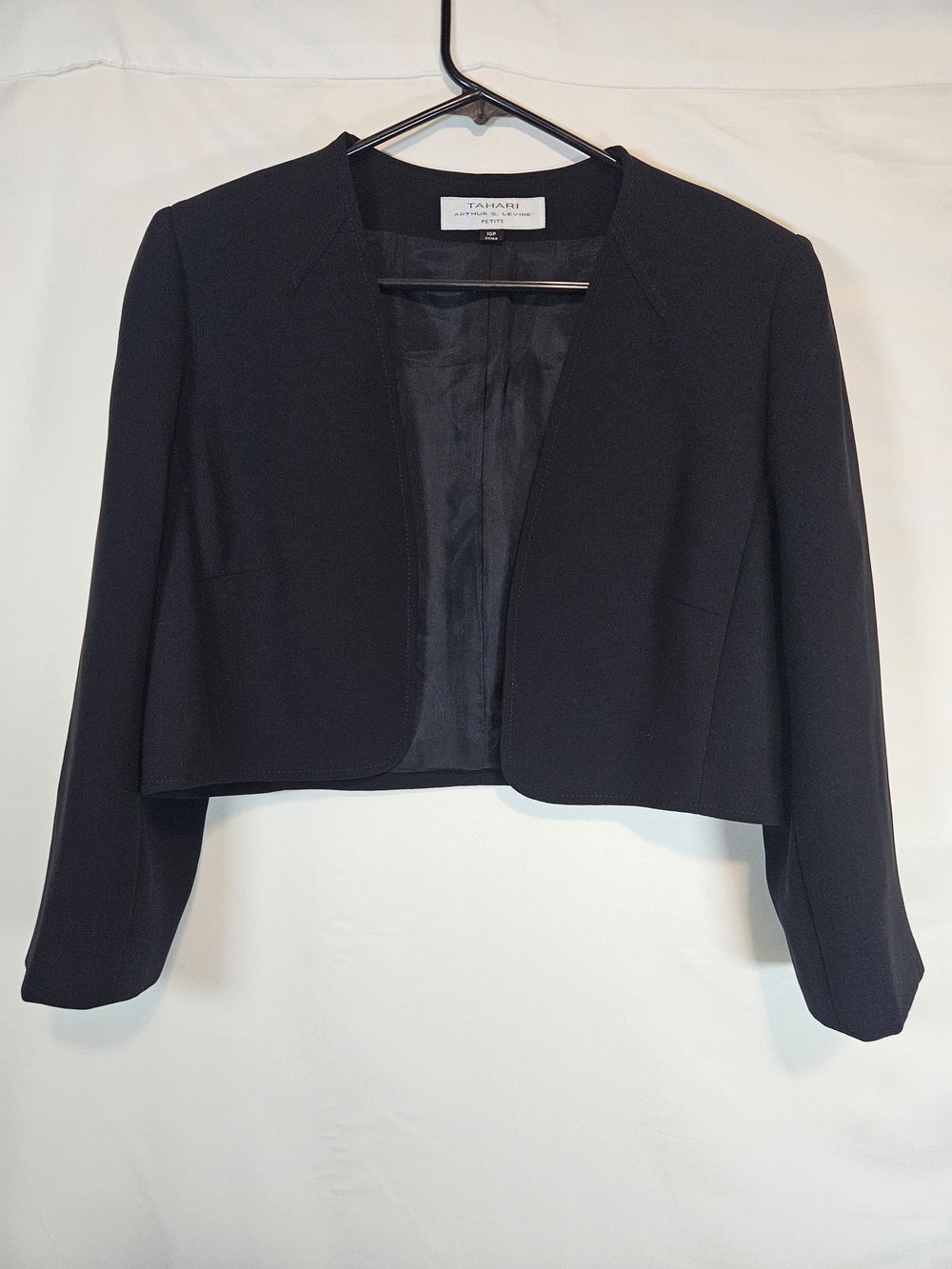 Tahari Black Cropped Open-Front Blazer Jacket